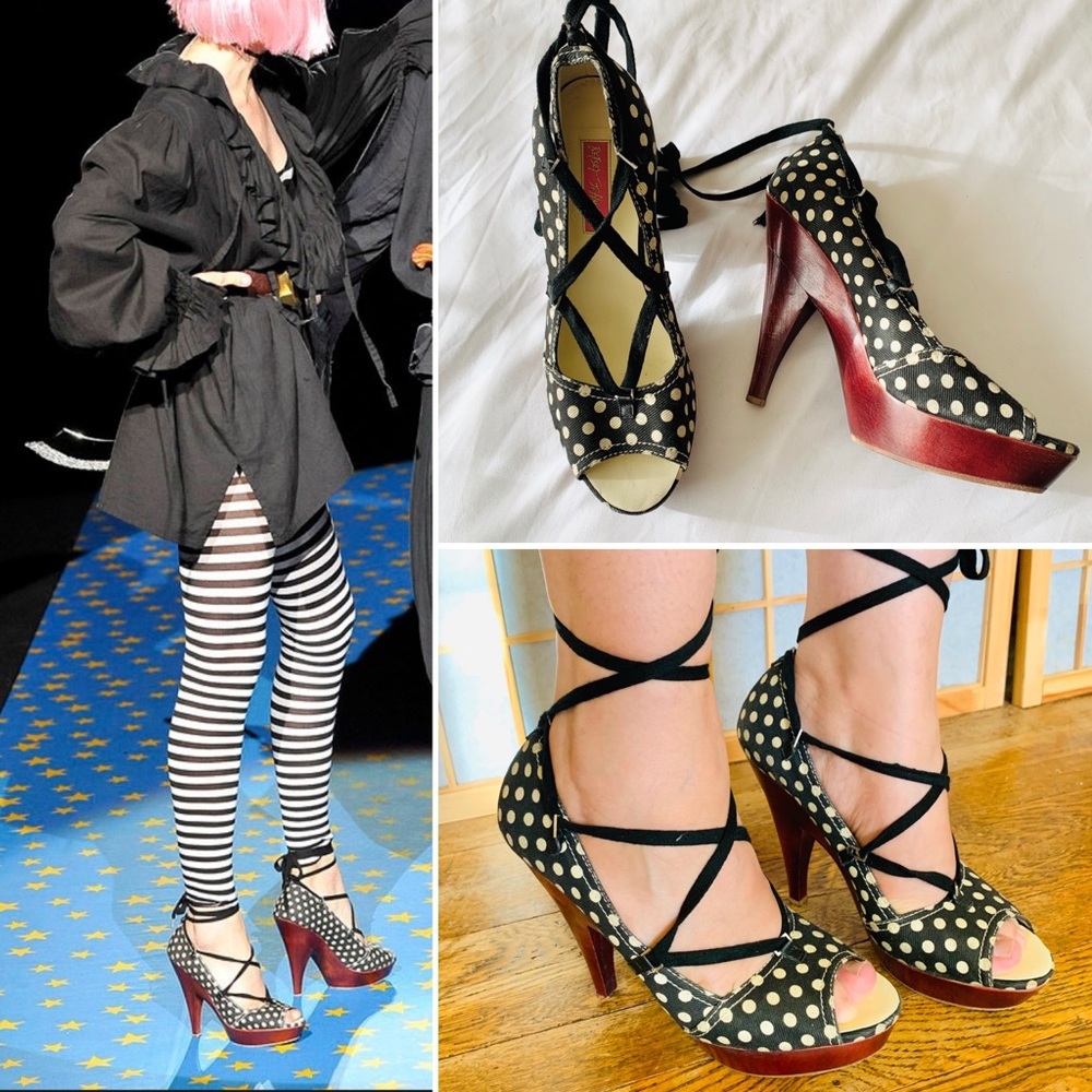 Vintage Betsey Johnson Polka Dot Wooden Heels 8